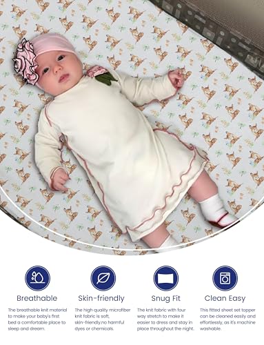 Image of TotAha Mini Crib Sheets 24x38, Ultra Soft Pack N Play Sheets Fitted Boy Girl, Super Stretchy Jersey Knit Pack and Play Mattress Sheets, Hypoallergenic, Forest Bear & Cute Deer