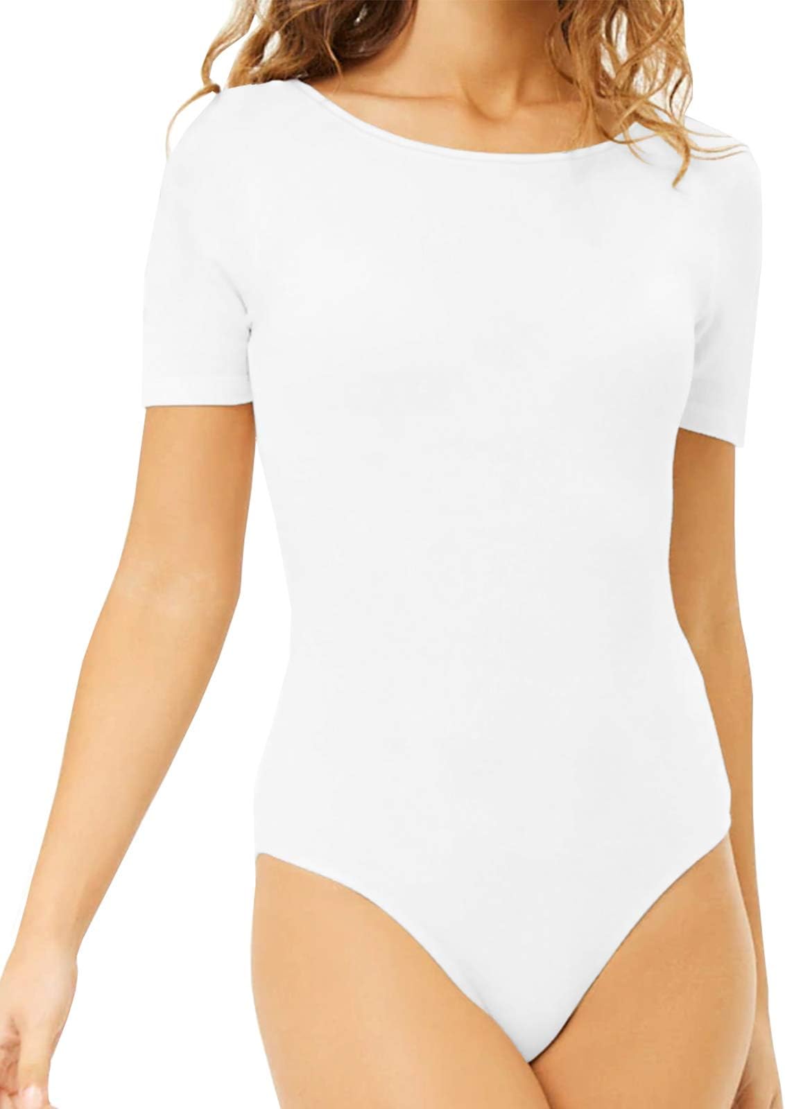 MANGDIUP Bodysuit for women Round Collar Crew Neck Round Neck Short Sleeve Bodysuits Jumpsuits