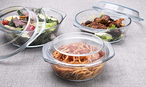 Husanmp Set Of 6 Pieces Round Tempered Glass Casserole Dish With Lids, Glass Casserole Baking Dish Set For Oven, Freezer And Dishwasher Safe - 0.7Qt+1Qt+1.5Qt #TOP2