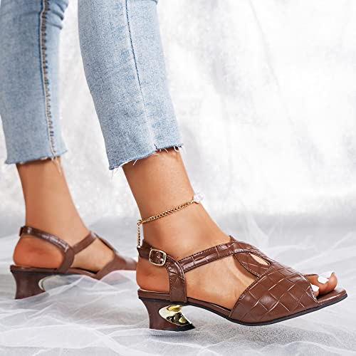 Ladies British Style Solid Color Leather Open Toe Thick Heel Buckle Fashion Sandals Sports Sandals for Women2