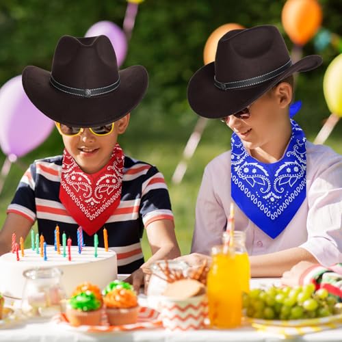 Image of Western Brown Cowboy Hat for Women Men with 3 Pcs Bandanas Felt Wide Brim Brown Cowgirl Hats for Women Cowboys and Cowgirls Halloween Costume Accessories
