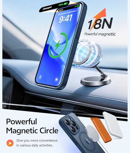 Image of FNTCASE for iPhone 14 Pro Case: [Compatible with Magsafe] Translucent Matte Cases with [Full Camera Protection] [Screen Protector] Military Grade Shockproof Protective Phone Cover - Blue