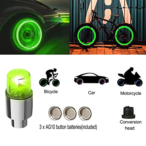 Image of 12 PCS LED Wheel Lights Flash Light Tire Valve Cap Lamp for Car Trucks Motorcycle Bike (Green)