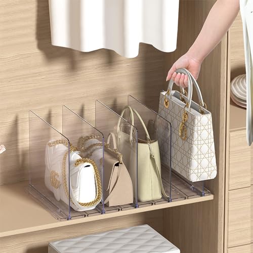 Yuhtech 5 Stück Verstellbare Regalteiler, Transparenter Handtaschen Organizer für Schrank, Schrankregaltrenner, Handbag Organizer, Trennwand für Schlafzimmer Küche Schränke