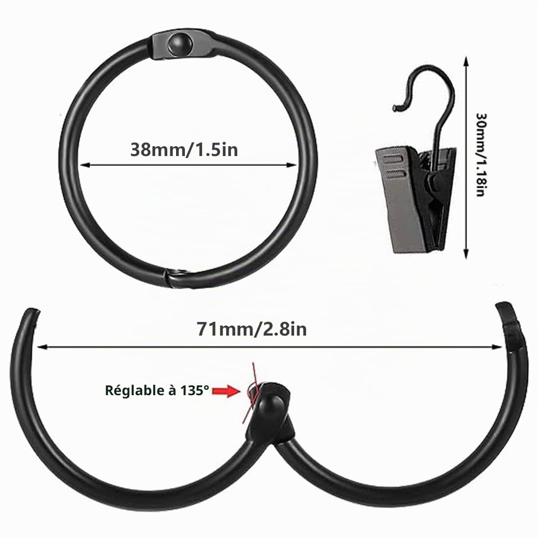 Lot De 50 Anneaux De Rideau Noirs Avec Clips – Diamètre Intérieur 30 Mm, En Acier, Par Onestopdiy