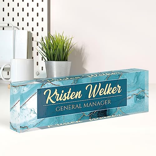 Image of Name Plate for Desk, Desk Name Plate Personalized, Cyan Office Decor for Women Men, Acrylic Desktop Accessories, Office Gifts for Boss Nurse Teacher Coworker, Employee Appreciation Gift (Cyan Coast)