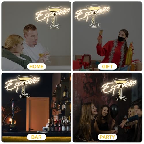 Image of Espresso Martini Neon Sign, Cocktail Club Tini Time LED Light | Martini Lover Gift USB Powered Dimmable Retro Espresso Neon Light, Retro Alcohol Gift, Bar Pub Home Decor 16.5 inchx11.6 inch