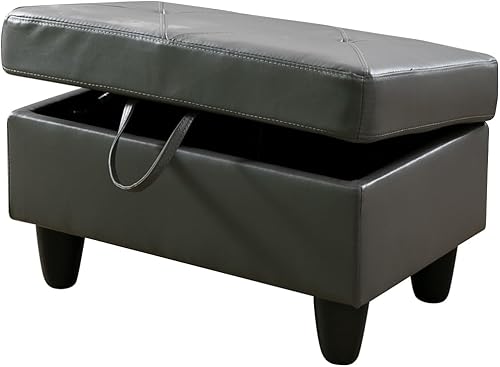 Miniatura 1 de Reposapiés rectangular de piel sintética con almacenamiento para sala de estar y dormitorio (gris)