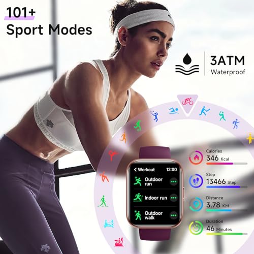 Image of Gydom Smart Watches for Women for Android & iPhone, Alexa Built-in, 1.8 inch Touch Screen Smartwatch with Heart Rate /SpO2 /Sleep /Stress Monitor, 3ATM Waterproof Fitness Tracker, 101+ Sports Modes, 2 Bands