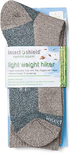 Insect Shield Lightweight Hiking Walking Socks, Stretchy And Comfortable Crew Socks With Padding And Tick Protection, Khaki, Large #TOP5