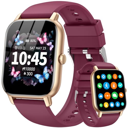 Image of Smart Watch for Men Women,1.85 inch HD Screen Bluetooth Fitness Tracker Step Counter /Sleep Monitor,110+ Sports Modes,IP68 Waterproof smart Watch Compatible with iPhone Samsung Android Phone, Wine Red