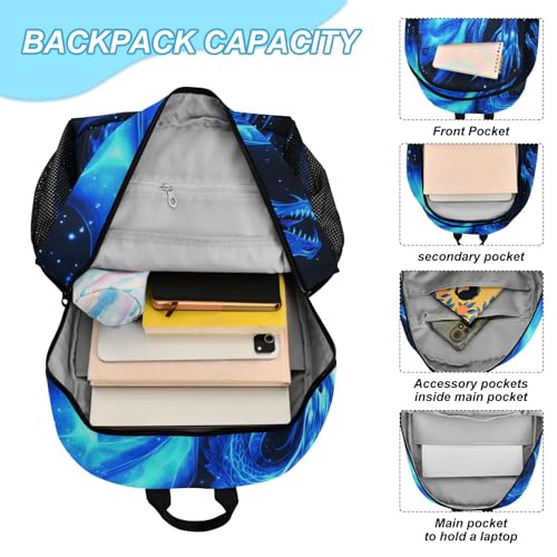 Kids Backpack Blue Dargon Boys Girls School Backpack with Lunch Bag Bookbag Set4
