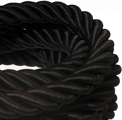 3XL Rope electrical wire 18/3 AWG wire inside. Shiny Black Fabric. 30mm.