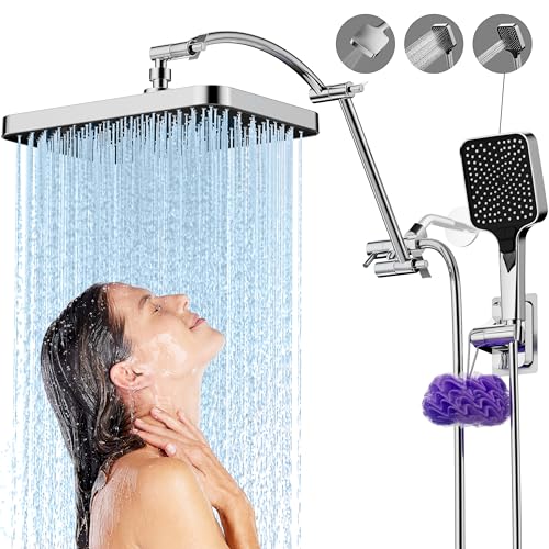 SREEZNX 13 Inch Rain Shower Head Extension Arm 19 Inch, Shower Head High Pressure Showerheads, Shower Heads with Handheld Spray Combo Chrome