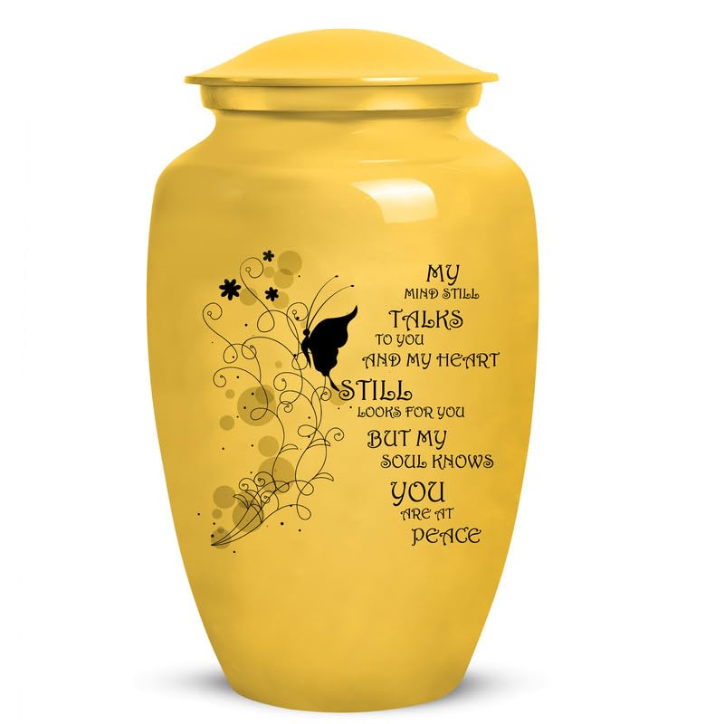 YATSKIA Yellow Message Butterfly Cremation Urns for Human Ashes Adult Female, Memorial Burial Urn for Ashes Adult Male, Funeral Urns for Human Ash, (Large Urn, 10 Inch) — image 1