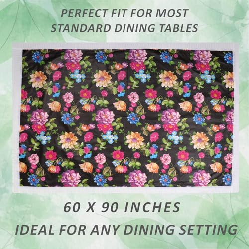 Image of Dakshya Industries 6 Seater PVC Waterproof Dining Table Cover 60x90 Inch | Floral Printed Washable Table Cloth with Lace Border