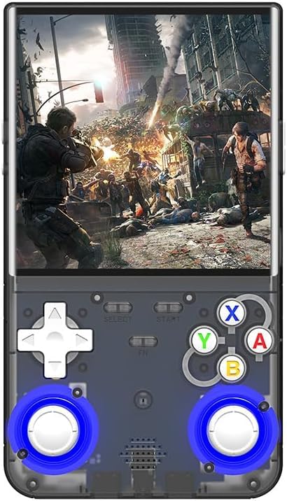 KingBoo R36 Ultra Online Retro Handheld Game Console, 64GB Storage, RGB 7-Color Lights, 4.0″ IPS Screen, Linux System, Supports 20+ Emulators & 20,000+ Downloadable Games, 3000mAh Battery (Transparent Black)