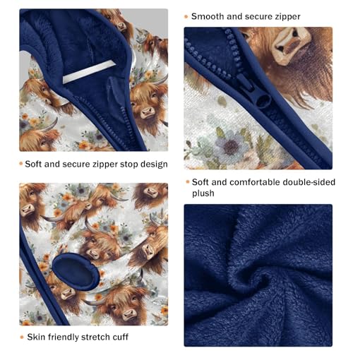 Cute Highland Cow Pattern Boys Fleece Coat,Children's Zip-Up Hoodie Jacket,Baby Warm Fashion Outerwear 3-10T,A1133203