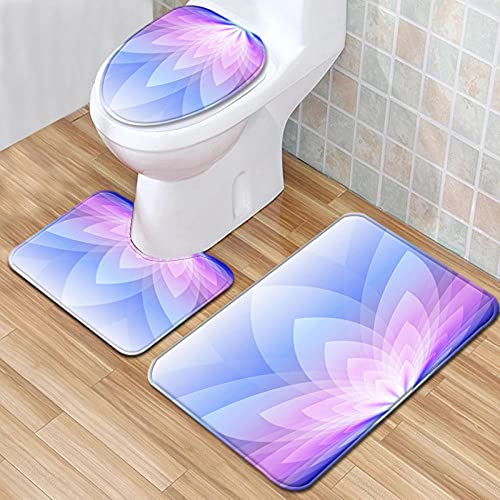 ZFSZSD Badgarnitur Badematten Set Lila Blume 3 Teilig Set Badteppich passend zu rutschfestem WC-Sitzbezug, Badematte…