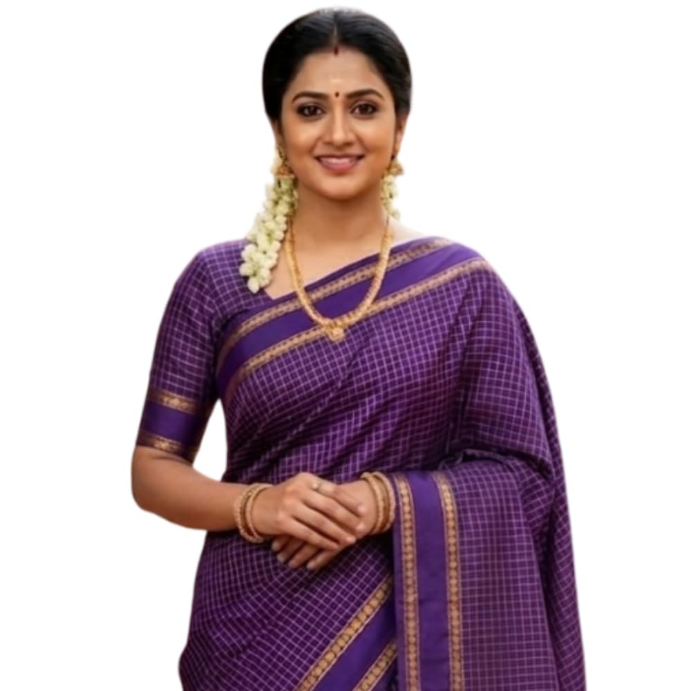 connect me silks Arani Checked Cotton Saree for Women | Traditional Koora Kattam Saree with Zari Border | Includes Matching Blouse Piece-picture-36
