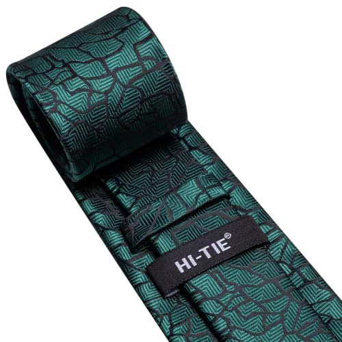 Image of Hi-Tie Men Silk Ties Set with Flower Lapel Pin Necktie Pocket Square Cufflinks for Tuxedo Wedding Business