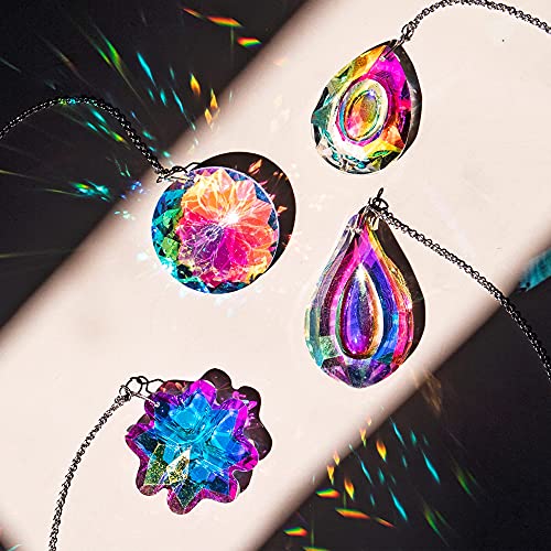 Image of 4pcs Prisms Crystal Suncatchers for Window Hanging Sun Catchers Indoor | Colorful,Rainbow Maker,Suncatcher With Crystals,for Home Garden Decor,Lamp Chandelier Prisms,Gift For Women,Light Catcher