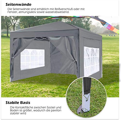 ISE Pavillon 3x3 mit Seitenwänden, Faltpavillon stabil inkl.Tragtasche, Pavillion klappbar 3x3m UV-Schutz 50+,Partyzelt höhenverstellbar für Garten,Grau – Bild 4