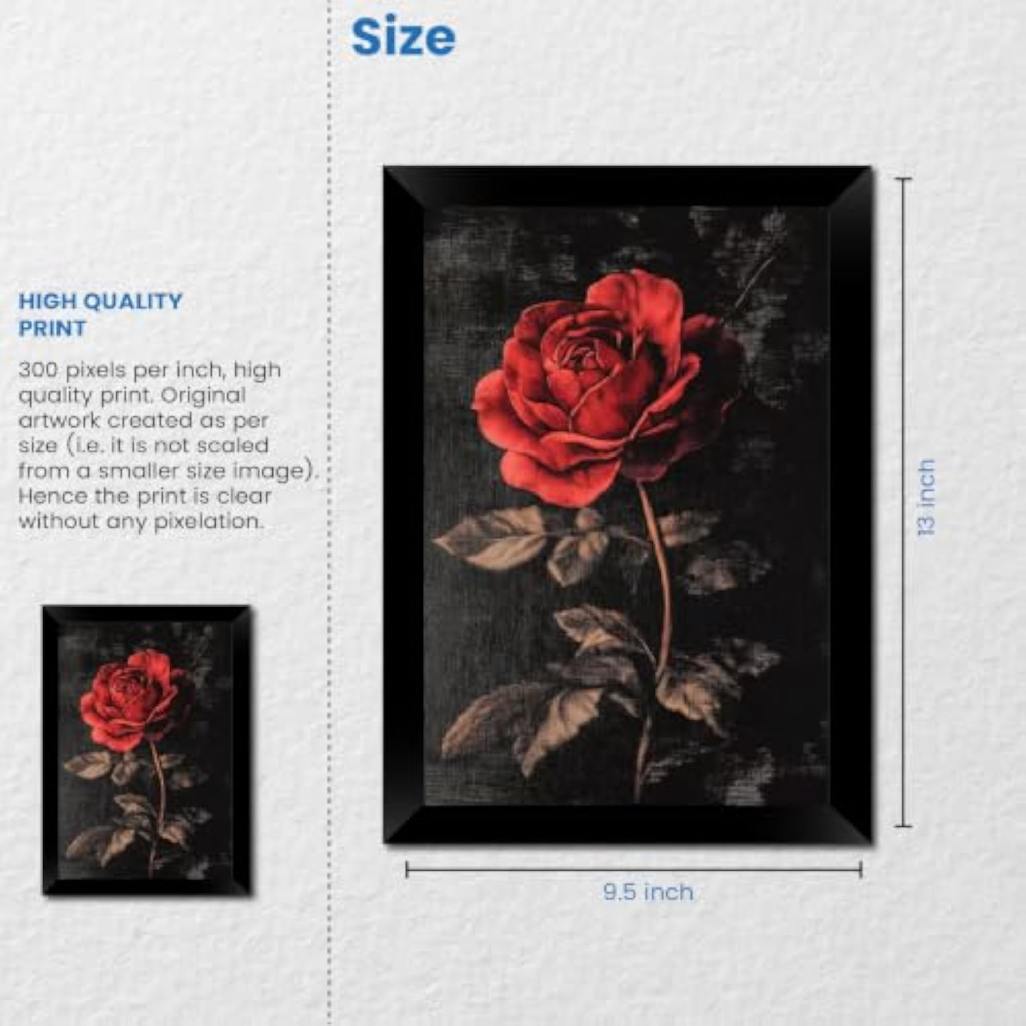 Red Rose Wall Art Framed, Vintage Floral Canvas Painting