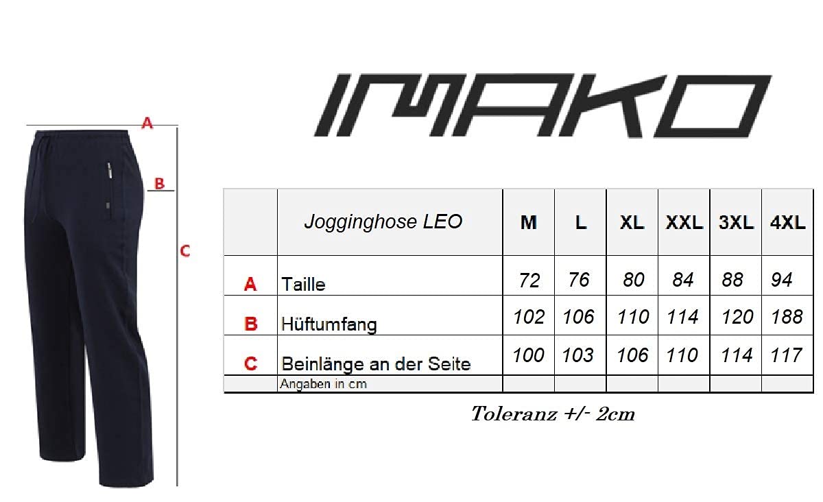 IMAKO® Długie klasyczne męskie spodnie do biegania Leo I spodnie dresowe z kieszeniami I spodnie do biegania z bocznymi kieszeniami na zamek błyskawiczny, męskie, rozmiar M - 4XL