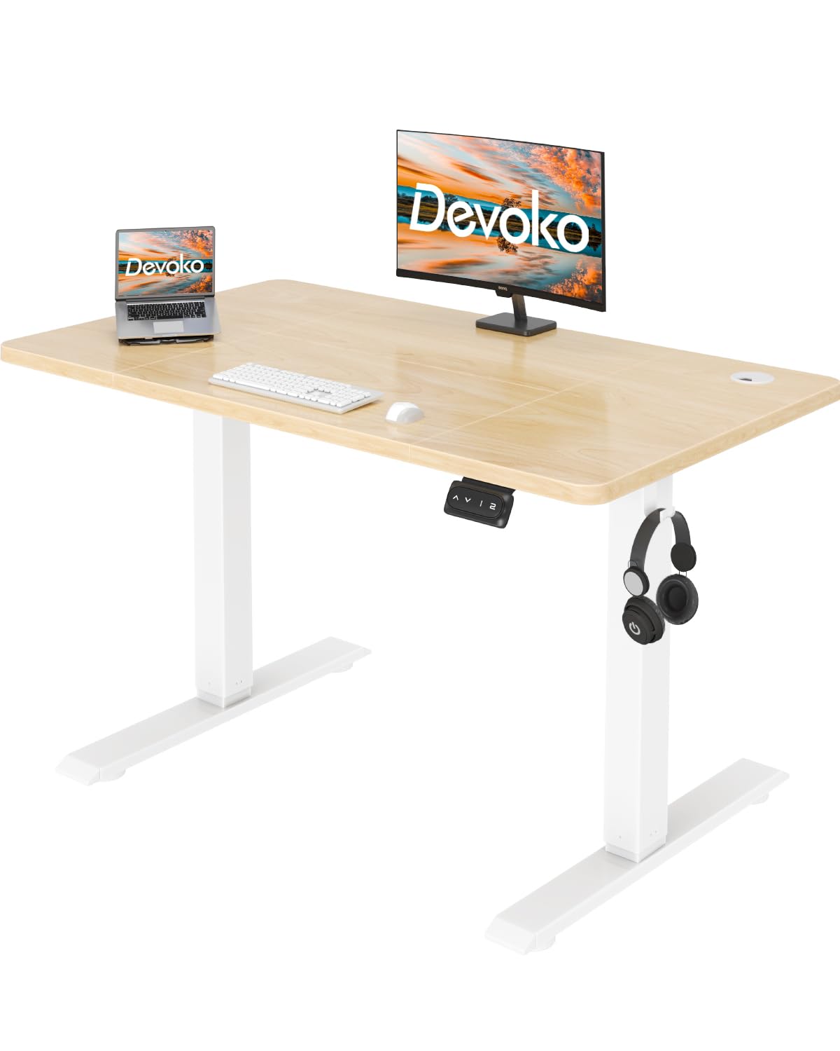 Devoko 電動スタンディングデスク 高さ調節可能 スタンディングデスク スタンドアップデスク ホームオフィス用 シットスタンドデスク 調節可能なデスク(100×60cm、ベージュ)