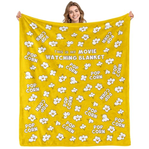 Aimego Popcorn Blanket Gifts for Popcorn Lovers Movie Watching Blankets for Women Girl Cute Popcorns Snack Pattern Movie Theme Throw Blanket for Family Cinema Theater Room Sofa Decor(50X60 Inch)