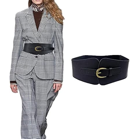 AWOCAN Women Leather PU Elastic Stretchy Corset Cinch Belt Print Retro Cinch Wide Waist Belt (black) Cover
