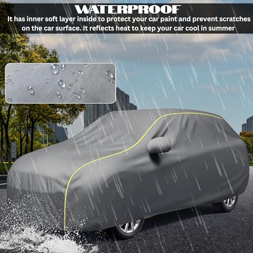 Image of Car Cover for Maruti Ertiga All Model & Years (2012-2024) 100% Waterproof with Mirror Pockets, Triple Stitched Bottom Elastic Dustproof Full Body Protection Heat & UV Resistant- Grey