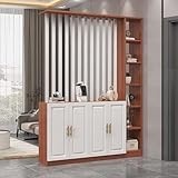 Wood Wall Room Divider, Entrance Hall Partition,Privacy Screens,with Open Storage Space and Display Racks for Space Decoration(Teak+White,W150cm/59in)
