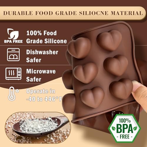 Image of HKNMTT Chocolate Molds Silicone for Hard Candy Butter, 4 Pcs Small Bite Size Heart Star Sqaure Shapes Truffle Caramel Mould, Homemade Wax Melts Food Grade Baking Set Oven Safe Kit