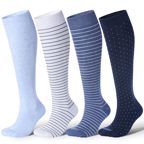 LEVSOX Cotton Compression Socks for Women Men 20-30 mmHg Knee High Cute Support Sock for Flying...