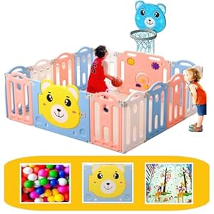 Careopeta 16 Panel Playpen for Babies for 0 – 5 Years with Mat, Balls, Gate for Kids Play pen Play Yards Fence Play Area for Kids Foldable Indoor Baby Playard Full Set for Toddlers, Child with Boundary Wall