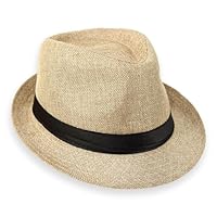 Schramm® Fedora Hut für Damen und Herren Panamahut mit Stoffband Sonnenhut in 5 Umfang 56-58cm 100% Polyester Gangster-Hut Trilby-Look, Farbe:beige