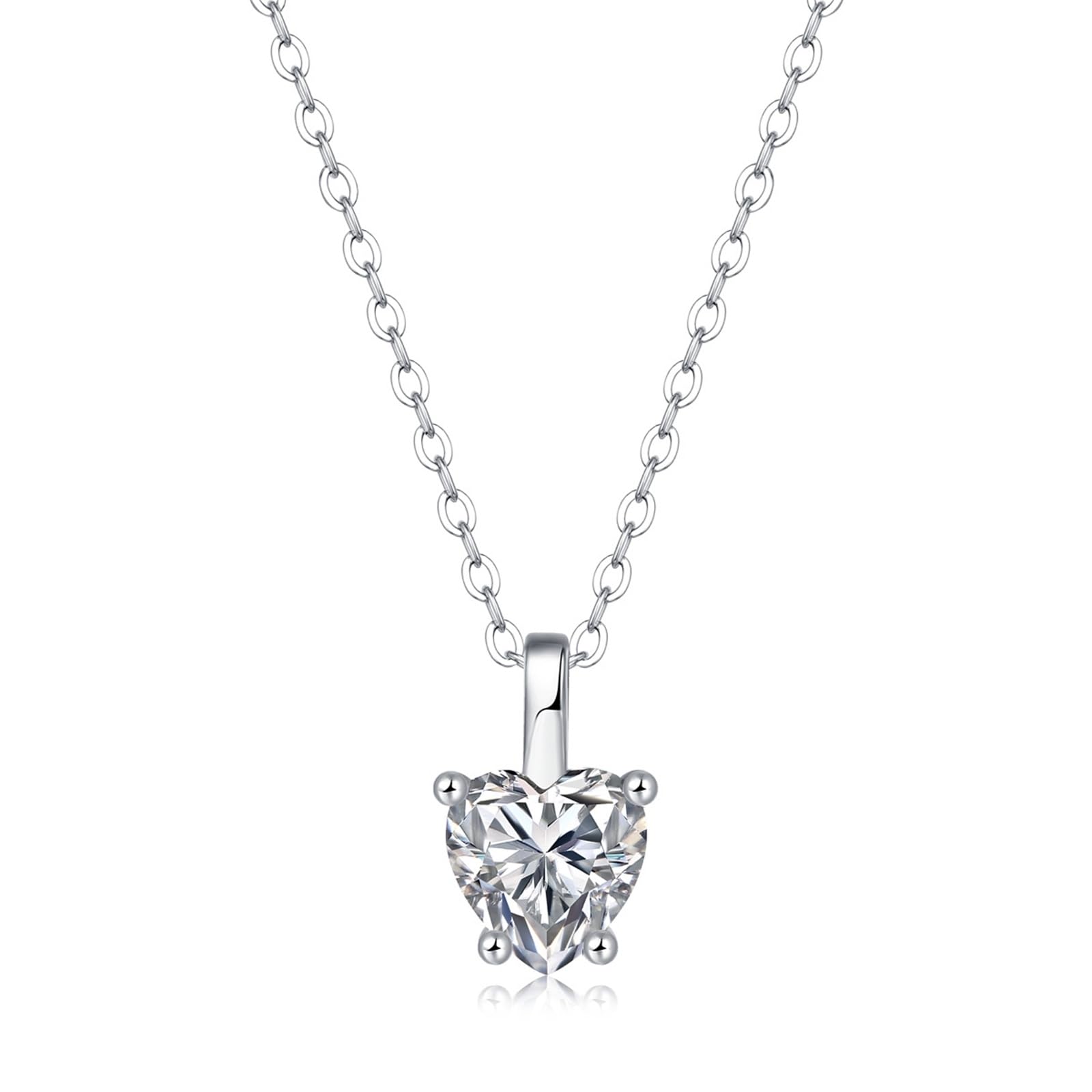 Collar de moissanita para mujer en oro blanco/platino, 4 puntas solitario en forma de corazón, delicado collar de oro para cumpleaños