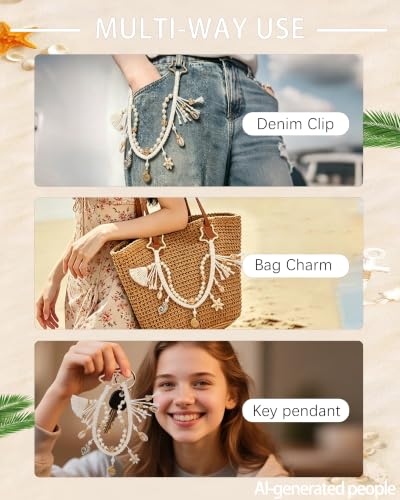 Image of Ocean Bag Charm, Pearl Braided Shell Keychain with Star Clasp