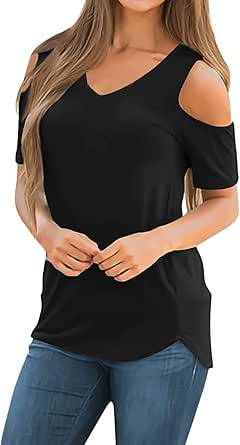 Gym Shirtfor Women Womens Sexy Off The Shoulder Tops Slim Stretchy Cold ...