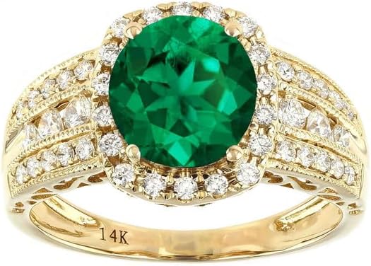 10K 14K 18K Gold 2 Carat Gemstone Engagement Rings for Women with Moissanites/Diamonds Round Gemstone Promise Anniversary Ring for Her Size 3-15