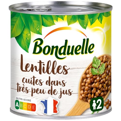 BONDUELLE - Lentilles Nature - Gamme Très Peu de Jus - Sans Conservateur - Riches En Fibres Et En Protéines - Nutri-Score A - Boîte de Conserve 310 g