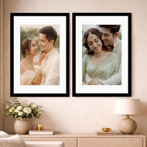 Image of Art Street Synthetic Document Large Size Wall Photo Frame, Set of 2 Big Frames For Wall Artwork, Certificates, Picture & Photographs Home Decor (18x24 Inch, Matted To: 12x18 Inch, Black)