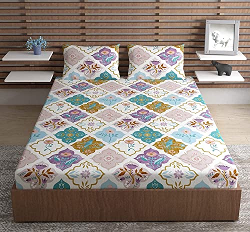 Image of Super Soft All Round (Elastic Fitted) Single Bed Bedsheet with 1 Pillow Cover- 4 Feet x 6 Feet - 48 Inches x 72 Inches x 6 Inches-Single