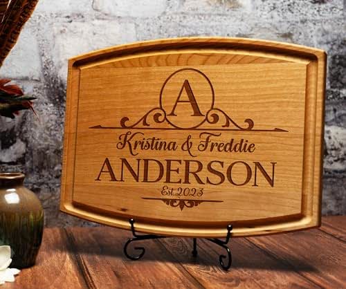 Customized Cutting Boards - Personalized Monogrammed Wood Serving and Charcuterie Board - Custom Gift for Wedding, Anniversary, Housewarming, Bridal Shower - Unique Present for Couples, Bride, Family