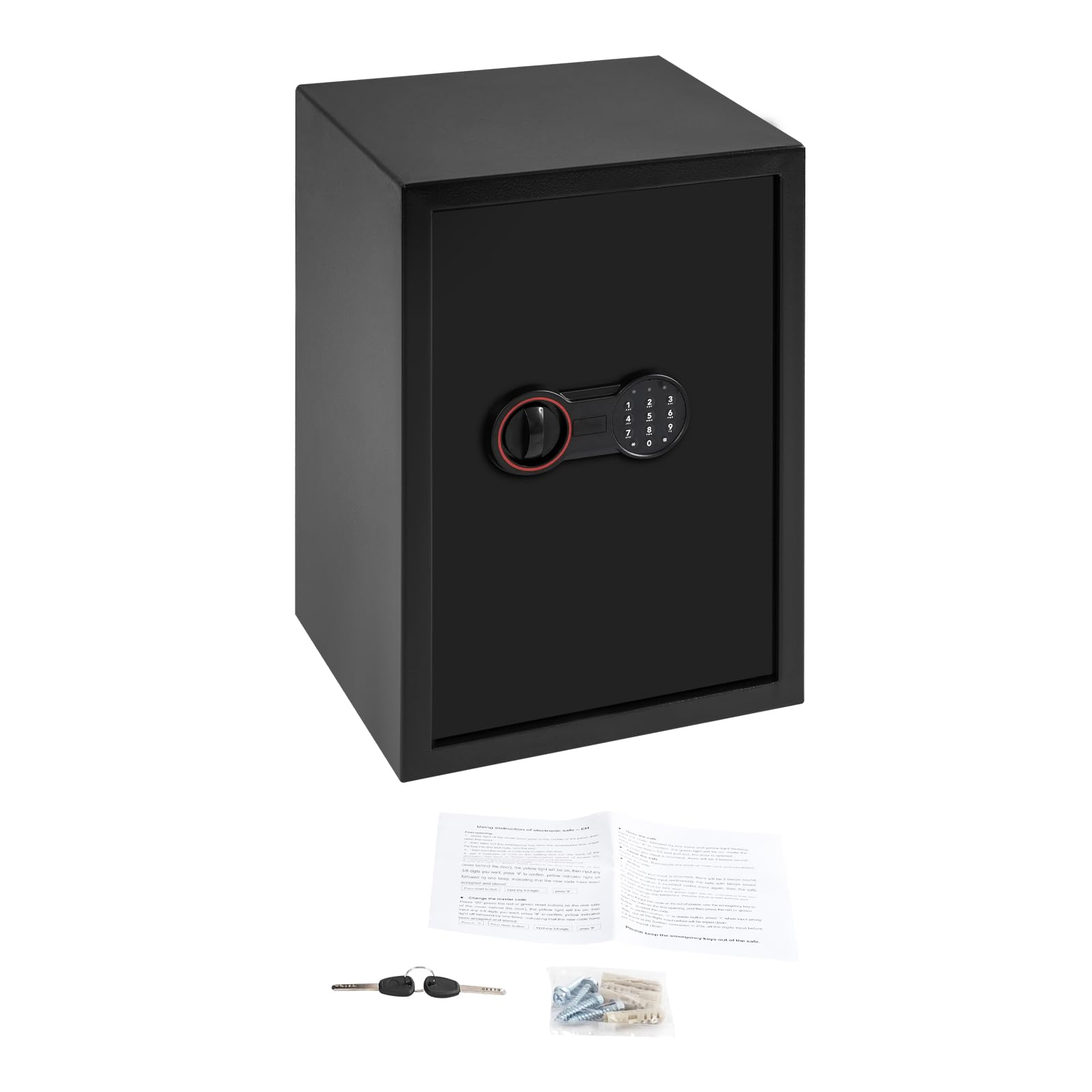 Caja fuerte electrónica de acero de alta seguridad con sistema de alarma, capacidad de 2 niveles y apertura de emergencia para llaves, para casa, oficina, joyas y documentos (35 x 31 x 50 cm, negro)