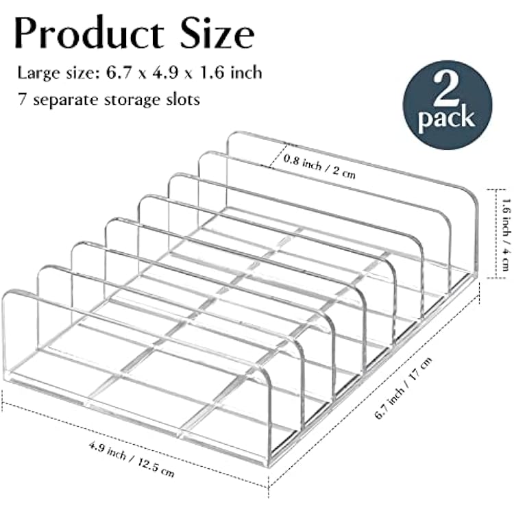 TUZAZO 2 Pack Acrylic Eyeshadow Palette Makeup Organizer - 7-Section Makeup Palette Organizer - Cosmetics Display Storage Holder for Eyeshadow Palettes Blush Contour Kits Sunglasses