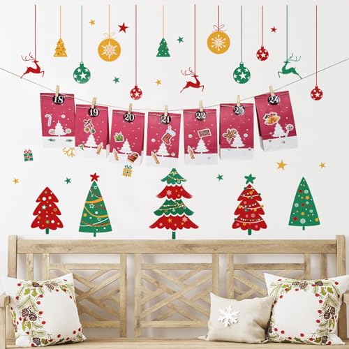 AUXHCYL Adventskalender zum Befüllen Tüten, 2025 Weihnachtskalender Selber Machen, 24 Pcs DIY Adventstüten Säckchen, Adventkalender Selber Basteln für Kinder & Erwachsene(Rot)