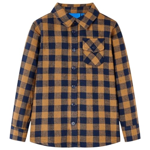 vidaXL - vidaXL Kinderhemd Karomuster Kinder Hemd Langarm Kindershirt Karohemd Cognac Blau 116